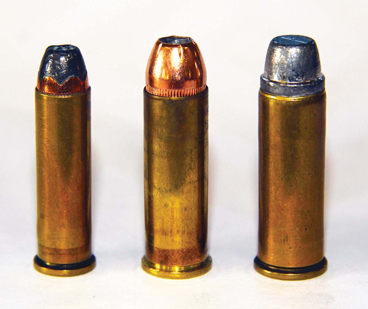 Shown for comparison are the (left to right): 357 Magnum, 41 Remington Magnum and 44 Remington Magnum. Each offers a step up in performance from the previous round.